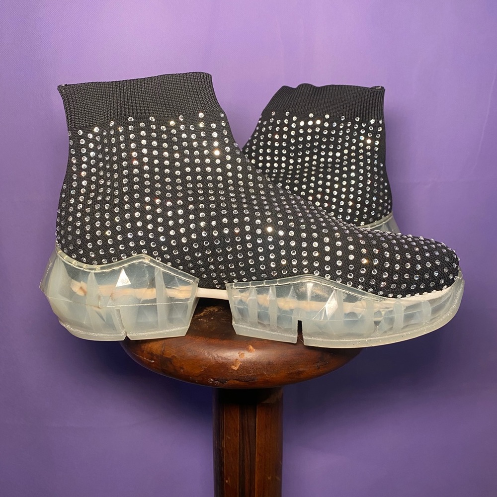 Bedazzled Black and Silver Ankle Platform Boot